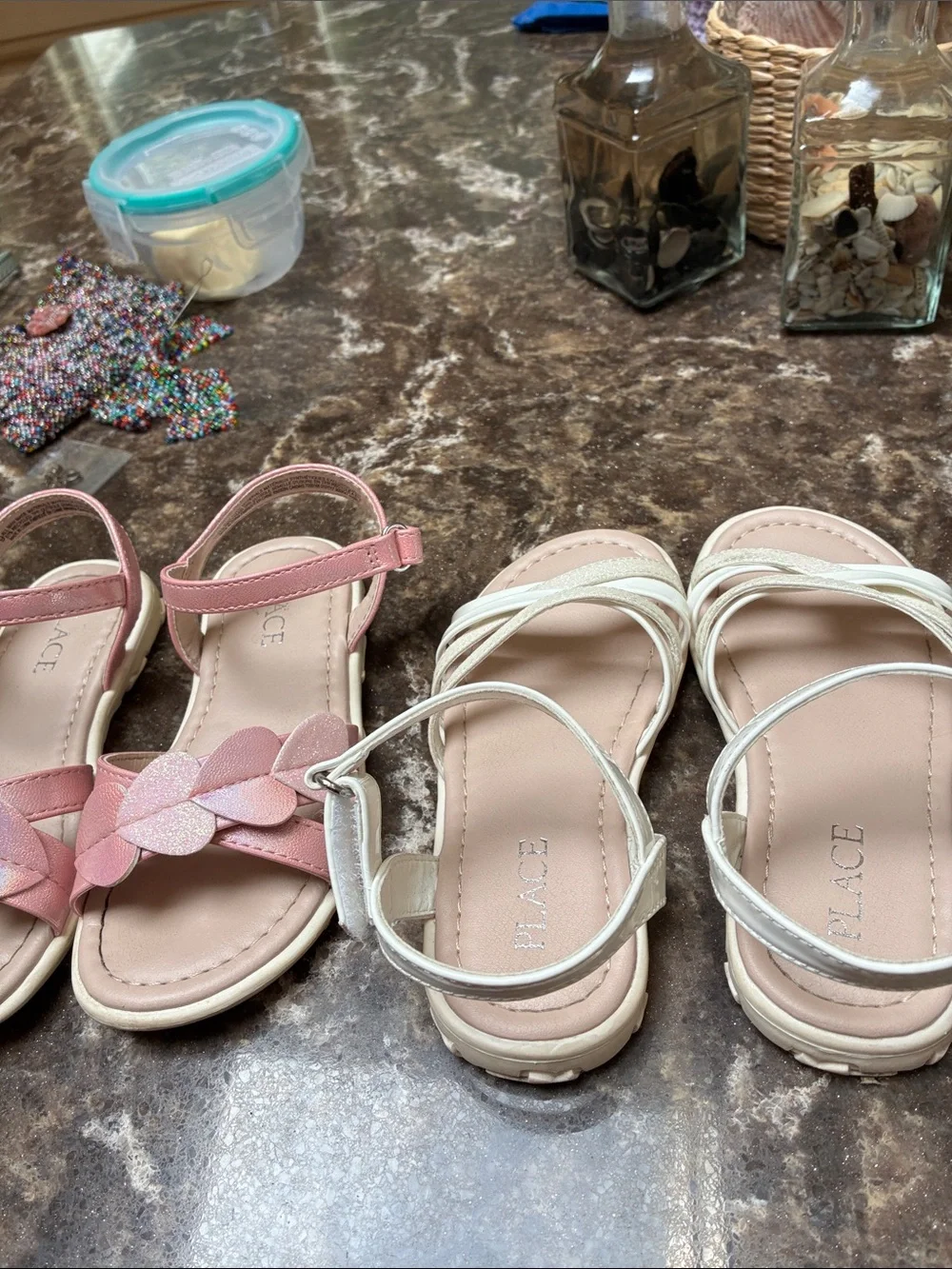 The Children's Place Girls' 3 prs Sandals in Pink, White, Tan